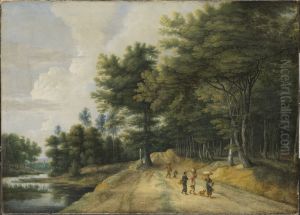 Landskap med vag vid kanten av en bokskog by Lucas Van Uden