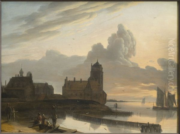 Tyskt flodlandskap med stad - view 1