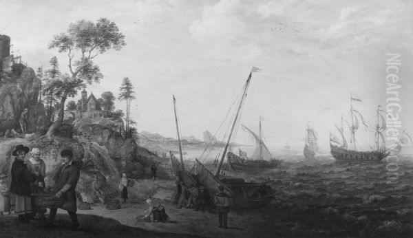 Rocky Coast with Ships and Figures - view 1