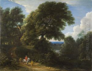 Landskap med rodkladd ryttare Landskap med rodkladd ryttare