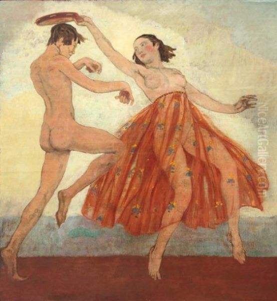 Couple De Danseurs Aux Tambourins Et Auxcymables - view 1