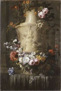 Marmorvas med blomstergirland by Jean-Baptiste Monnoyer