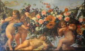 Amour et guirlande de fleurs avec perroquet