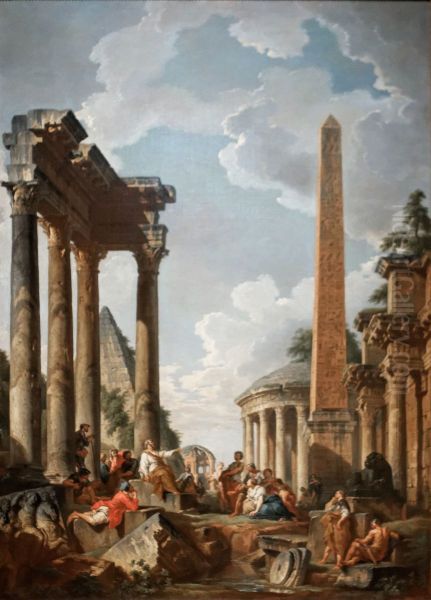 Caprice architectural avec predicateur dans des ruines romaines - view 1