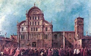 La Procession du doge de Venise a l'eglise de San Zaccaria, le jour de Paques by Francesco Guardi