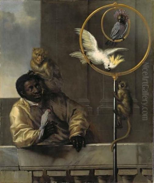 Boy with Parrots and Monkeys - view 1