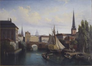 Utsikt over Riddarholmskanalen i Stockholm 1835
