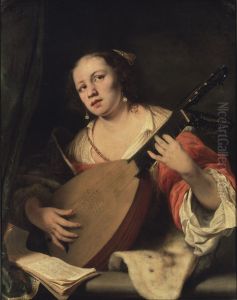 A Lady Playing the Lute by Ferdinand Bol