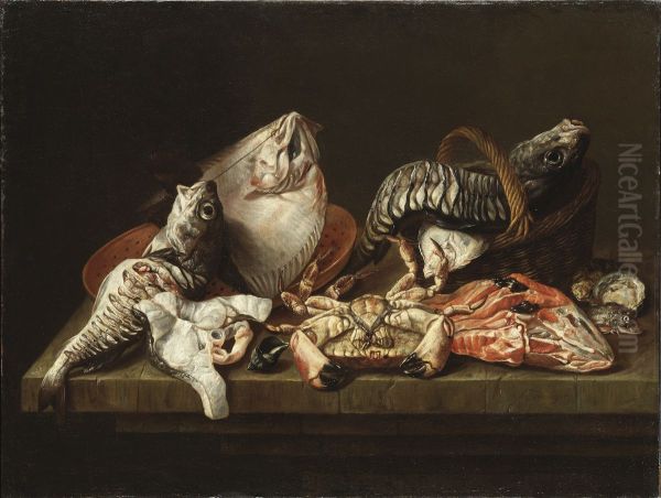 Stilleben med fiskar, krabba och ostron - view 1