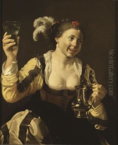 A Girl Holding a Glass ("Taste", One of a Series of the Five Senses) by Hendrick Ter Brugghen