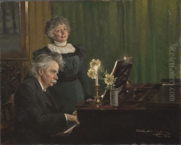 Edvard Grieg ackompanjerande sin hustru - view 1