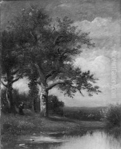 Landskap med ekar by Jules Dupre