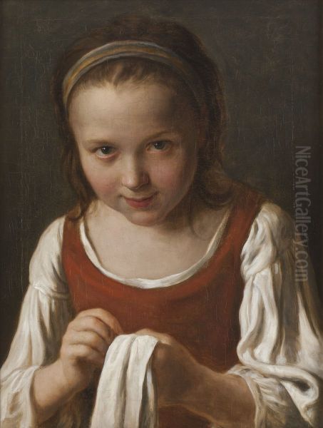 Girl with Needle-work - view 1