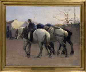 French Village Street with Horses by Nils Kreuger