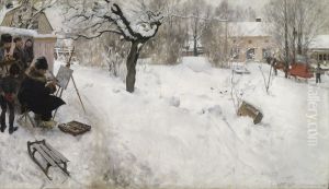 Friluftsmalaren. Vintermotiv fran Asogatan 145, Stockholm by Carl Larsson