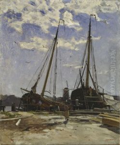 Study for Dordrecht Harbour, 1880, Goteborgs konstmuseum by Carl Skanberg
