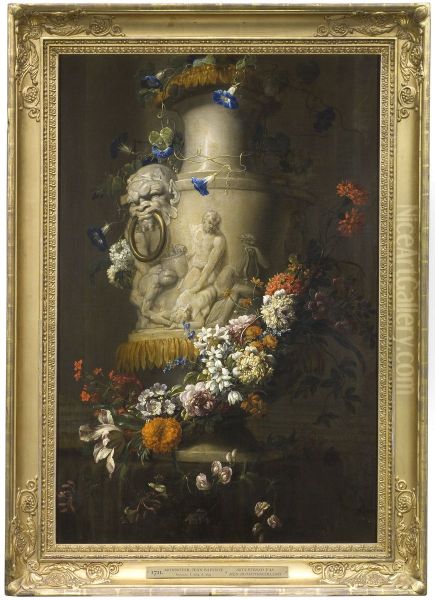 Marmorvas med blomstergirland - view 1