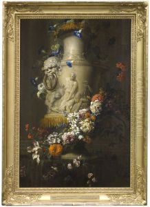Marmorvas med blomstergirland by Jean-Baptiste Monnoyer