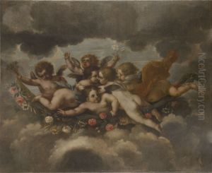 Blomstersmyckande putti by David Klocker Ehrenstrahl