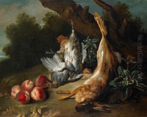 Still-life with Dead Game and Peaches in a Landscape by Jean-Baptiste Oudry