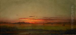 Sunset, Haywagon in the Distance by Martin Johnson Heade