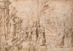 Figures Imploring A Priest On The Steps Of A Temple Figures Imploring A Priest On The Steps Of A Temple