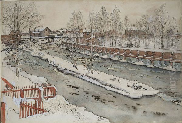 Timmerrannan. Vinterbild. Ur Ett hem (26 akvareller) by Carl Larsson