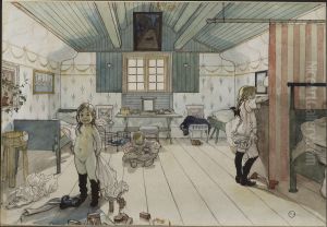 Mamma's and the Small Girls' Room. From A Home (26 watercolours) by Carl Larsson