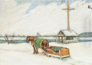 Horse Pulling Sleigh by Paul Archibald Caron