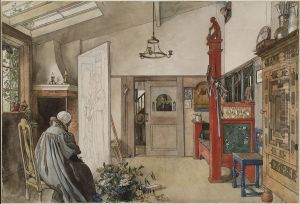 The Studio. From A Home (26 watercolours) by Carl Larsson