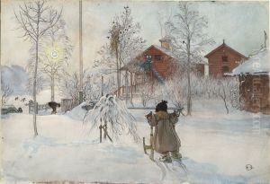 Garden och brygghuset. Ur Ett Hem (26 akvareller) by Carl Larsson