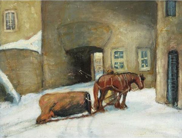 Horse And Sleigh In Village - view 1