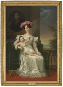Josefina Maximiliana Eugenia Napoleana, 1807-1876, drottning av Sverige, med sonen Karl (XV)