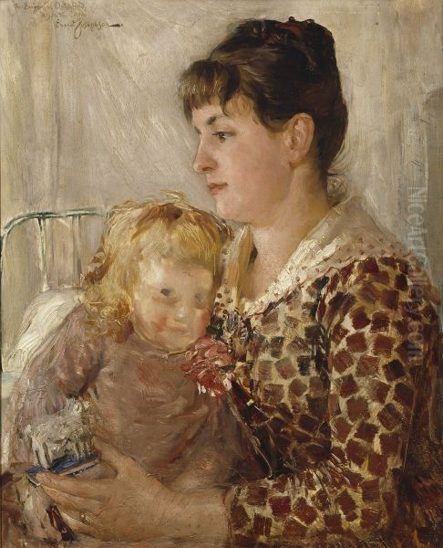 Mor och barn. Konstnaren Allan Osterlinds maka och dotter - view 1