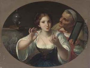 An Allegory Of Vanity, In A Painted Oval by Angelo Caroselli