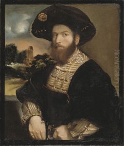 Portratt av en man i svart barett by Dosso Dossi