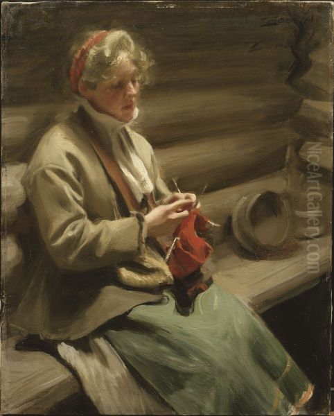 Dalecarlian Girl Knitting. Cabbage Margit - view 1