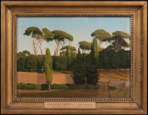 Parken vid Villa Borghese. Studie by Gustaf Wilhelm Palm