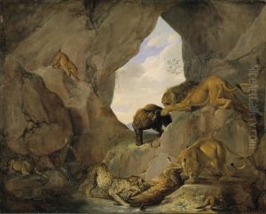Wild Animals in a Mountain Gorge by Carl Borromaus Andreas Ruthart