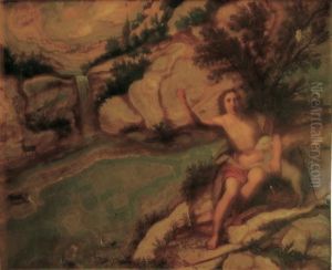 Paesaggio Con Cascata E San Giovanni Battista by Giovanni Francesco Caroto