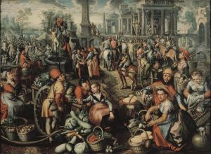 Market Scene: Ecce Homo, the Flagellation and the Carrying of the Cross by Joachim Beuckelaer