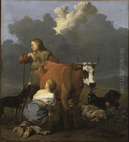 Peasant Girl Milking a Cow - view 1