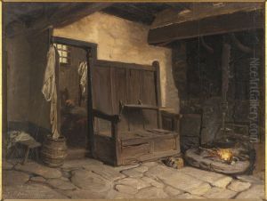 Interior fran en bondstuga. Studie by Josef Wilhelm Wallander