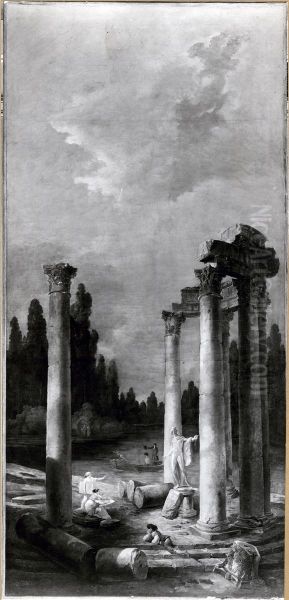Ruins of a Circular Temple with Apollo di Belvedere - view 1