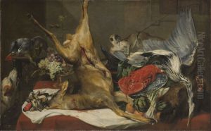 Still Life with Dead Game, a Monkey, a Parrot, and a Dog by Frans Snyders
