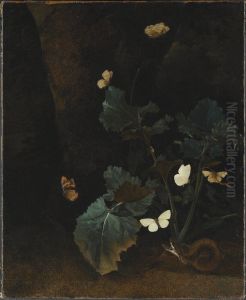Herb Plant, Six Bright Butterflies and a Brown Serpent by Christiaen Striep