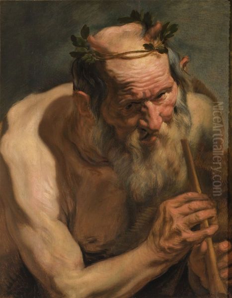 Old satyr holding a flute - view 1