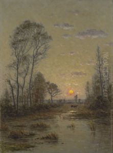 Tva kor i kvallslandskap by Per Ekstrom