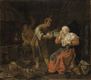 Gratande kvinna i en smedja by Gabriel Metsu