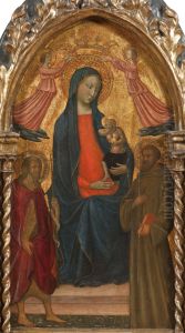 Madonna med barnet och Johannes doparen och den helige Franciscus by Masolino da Panicale